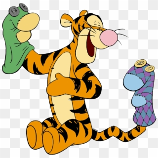 Clip Art Of Tigger With Sock Puppets - Pooh - Png Download