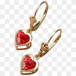 Vintage Genuine 10k Gold Ruby Heart Earrings Drops - Earrings Clipart
