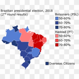 Map Of Results For Each State And The Federal District - Brazil Elections Map 2018 Clipart