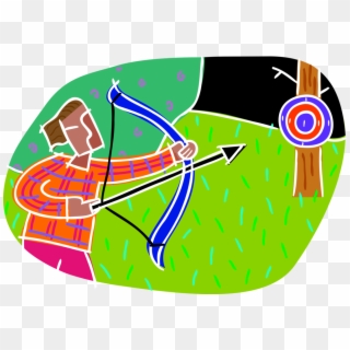 Vector Illustration Of Archer With Bow And Arrow Shoots - Graphic Design Clipart