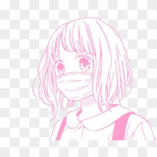 #anime #animegirl #manga #mask #japanese #kawaii #pink - Manga Girl Short Hair Clipart