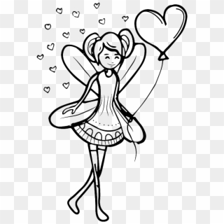 Black And White Sketch Fairy Love Vector - Line Art Clipart