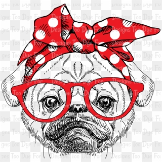 Pug With Glasses Red Rock Design Co - Bandana Headband Vector Png Clipart