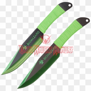 2 Piece Biohazard Green Edge Throwing Knives - Hunting Knife Clipart