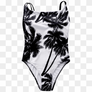 Coconut Palm Print One Piece Swimwear - Swimsuit Bottom Clipart