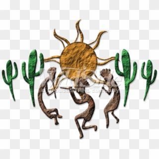 3 Kokopelli Sun & Cactus - Illustration Clipart