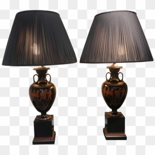 Black Glazed Ceramic Urn Lamps With Amphora And Greek - Lampshade Clipart