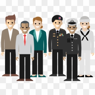 A Group Of Civilian Professionals And A Group Of Veterans - Cartoon Clipart