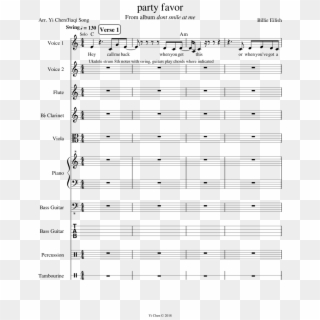 Party Favor Sheet Music For Violin, Flute, Clarinet, - Party Favor Billie Eilish Ukulele Clipart