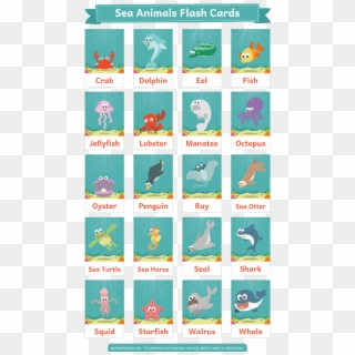 Clip Cards Ocean - Sea Animals Flashcards Printable - Png Download