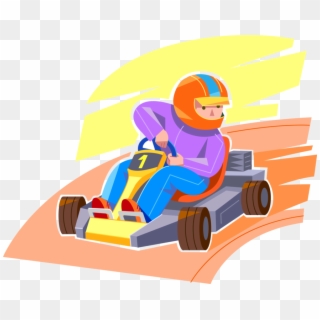 Vector Illustration Of Kart Racing Boy Races Open Wheel - Cartoon Clipart