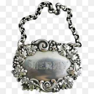 Silver Plate Sherry Vintage Hanging Liquor Tag - Chain Clipart