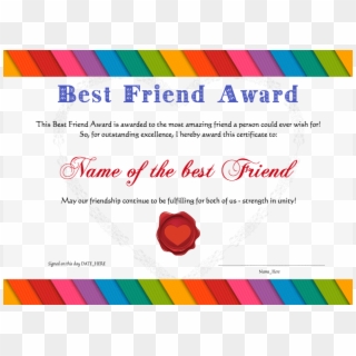 Best Friend Certificate Template Clevercertificates - Certificate Of Friendship Template Clipart