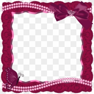 Red Transparent Frame With Butterfly Ribbon And Pearls - Butterfly Red Picture Frame Clipart