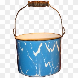 Large Blue White Swirl Graniteware Bucket Wooden Bale - Fictional Character Clipart