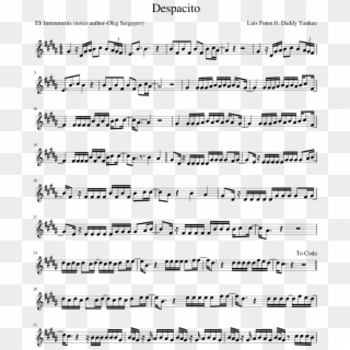 Despacito Notes For Alto Sax - Despacito Alto Sax Sheet Music Clipart