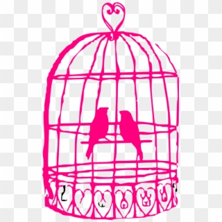 Cage Birds Animals Couple Heart Hot Love Pink - Birds In Cage Drawing Clipart