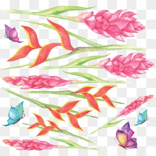 Sticker Fleurs Tropicales Et Papillons Ambiance Sticker - Tulip Clipart