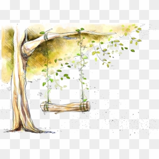 #ftestickers #watercolor #illustration #tree #swing - وما كنت اهوى الدار الا بأهلها على الدار بعد الراحلين Clipart