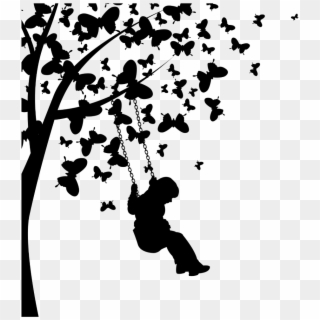 #ftestickers #girl #tree #swing #butterflies #silhouette - Love Good Night Thought Clipart