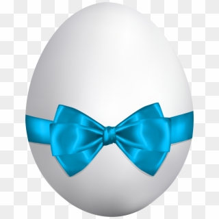 White Easter Egg With Blue Bow Png Clip Art Image - Easter Egg Blue And White Transparent Png