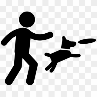 Man Throwing A Disc And Dog Jumping To Catch It Comments - Dog Play Icon Png Clipart