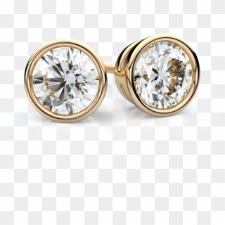 18k Yellow Gold Bezel Round Diamond Stud Earrings 1 - Earring Clipart