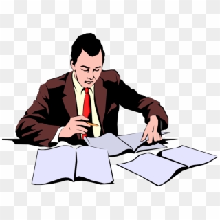 Vector Illustration Of Businessman Reviewing Documents - Financial Audit Clipart