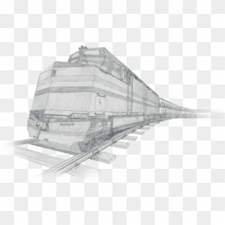 Sketch Of Train On Tracks - Sketch Clipart