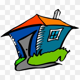 Hut House Home Cartoon Blue Chimney Roof Window - Open House Clipart