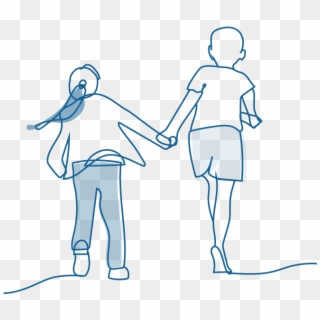 An Illustration Of Two Children Holding Hands, Skipping - Illustration Clipart