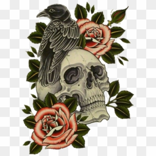 Bone Clipart Crow - Skull And Roses Sticker - Png Download
