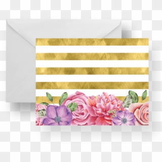 Floral Gold Stripes Note Card Set - Chrysanths Clipart