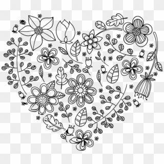 Floral Design Black And White Flower Heart Valentine's Clipart
