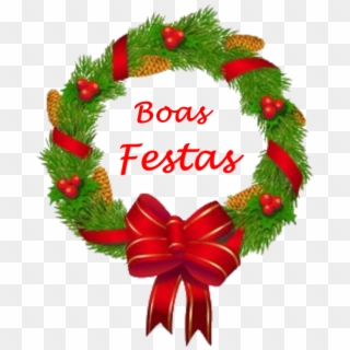 Boas Festas E Um Próspero Ano Novo - Christmas Wreath With Bow Clipart - Png Download