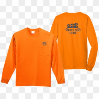 Safety Orange Pocket Long Sleeve T Shirt Front And Clipart