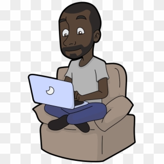 Black Cartoon Guy Using His Laptop - Sitting Clipart