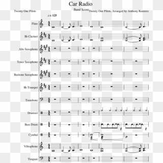 Car Radio Sheet Music Composed By Twenty One Pilots, - Killing In The Name Of Bari Sax Clipart