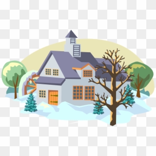 Vector Illustration Of Winter Scene With Grist Mill - House Clipart