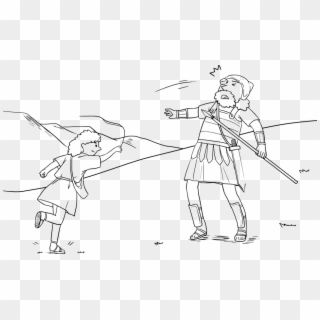 Bible Ccx David Goliath Spear Rock Sling Armor - David And Goliath Drawing Clipart