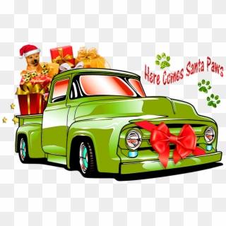 Christmas, Truck, Car, Here Comes Santa Paws, Dog - Outdoor Christmas Car Clipart - Png Download