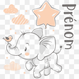 Sticker Prenom Personnalise Bebe Elephant Reveur Ambiance - Elephant With Balloon Vector Clipart
