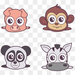 Animals Pig Monkey Zebra Cartoon Character - Vector Graphics Clipart