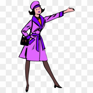 Pointing Purple Woman Lady Stop Coat Taxi Purse - Thin Woman Clip Art - Png Download