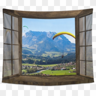 Paragliding Window Tapestry - Вид Из Окна На Горы Clipart
