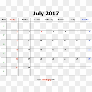 July 2017 Calendar Landscape - June 2018 Calendar Png Clipart