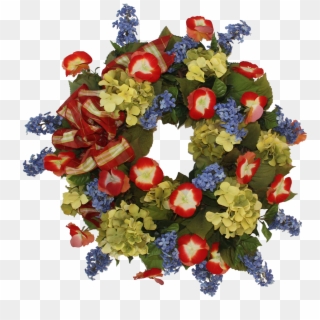 Spring Wreath W/ Red Pansies, Blue Lilacs And Olive - Wreath Clipart