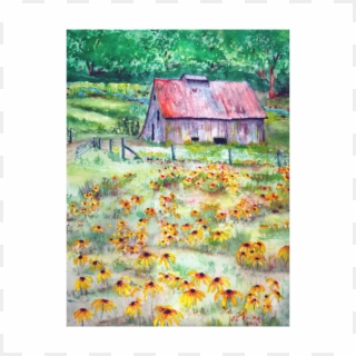 Black-eyed Susans Wildflower Barn Watercolor Gallery - Watercolor Painting Clipart