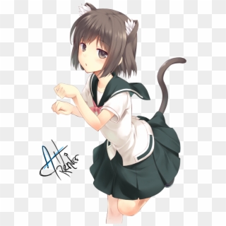 She Looks Tired Neko Cat, Kawaii Cat, Anime Cat, Kawaii - Cute Anime Neko Girl Render Clipart