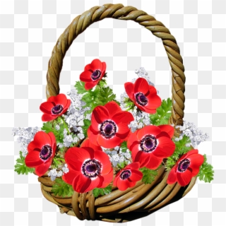 Basket, Anemone, Red Flowers, Gift - Basket Of Flower Png Clipart